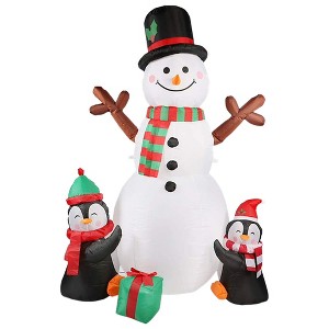 Itopfox 6ft Christmas Inflatable Snowman with Penguins Rotating LED Lights 1 Piece Outdoor Yard Indoor Holiday Decoration with Stakes and Tethers - 1 of 4
