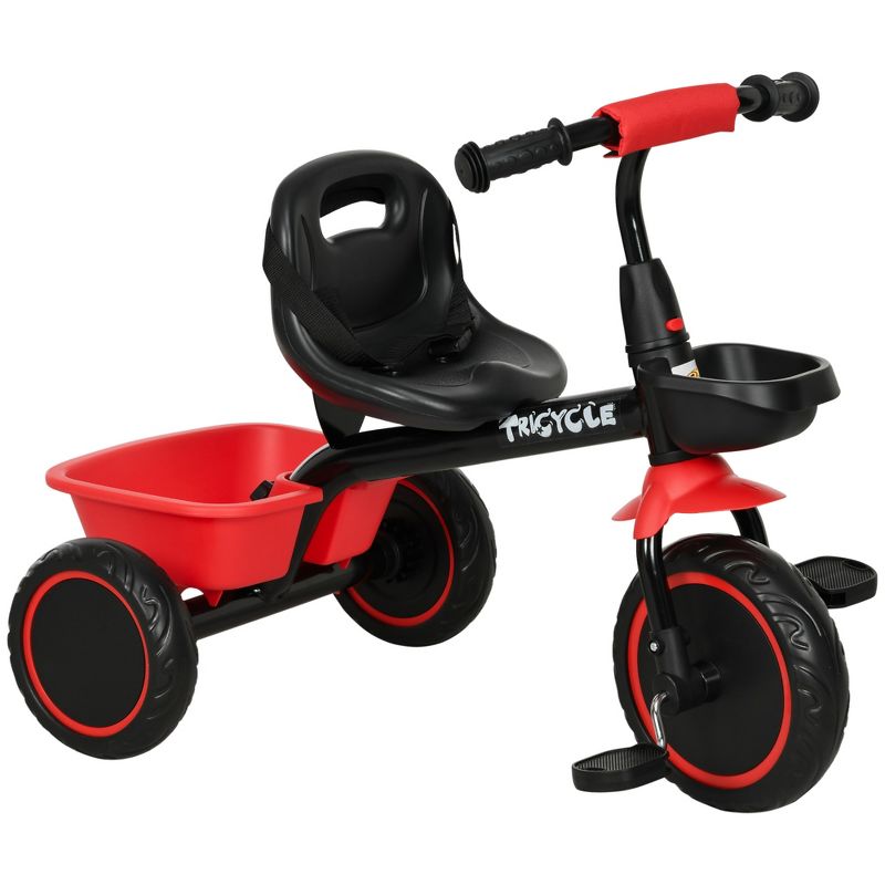 Qaba Tricycle for Toddlers Age 2-5 with Adjustable Seat, Toddler Bike with Storage Baskets for Girls and Boys, Red, 1 of 7