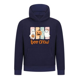 Everyday Kids “Boo Crew” Halloween Pullover Hoodie – Cute Ghosts and Pumpkins – Cozy Fall Sweatshirt for Girls, Navy - 1 of 3