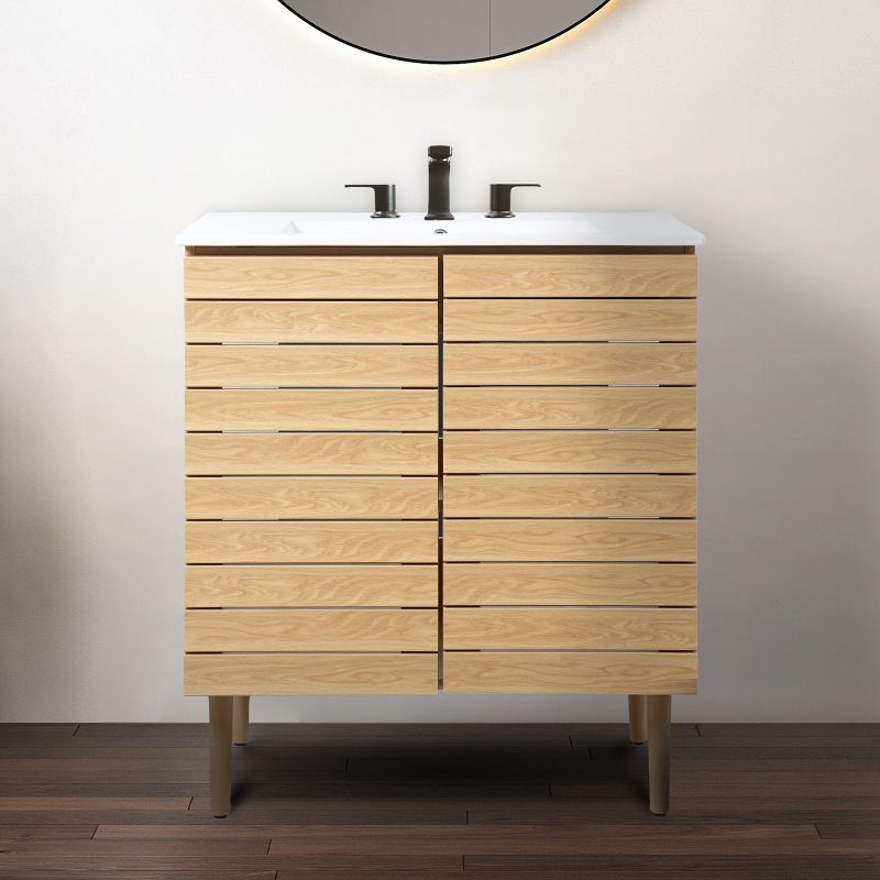 JONATHAN Y VAN1000 Aubert 20 in. W x 18 in. D x 33 in. H Thick Linear Slat Modern 2-Shelf Bath Vanity Cabinet Only (Sink Basin not Included), 5 of 11