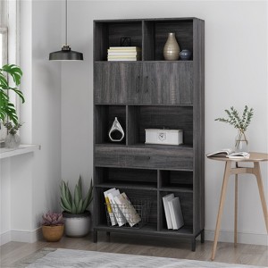 SKRAN Modern Bookcases, 3 Tier Shelves, 31.5" High Cubby Storage Organizer for Most Books, Vertical or Horizontal Use Available, Grey & Oak - 1 of 4