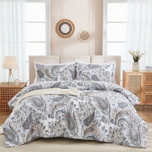 Cotton Comforter Set – 3-Piece Reversible Bedding with Soft Breathable 100% Cotton Shell, Lightweight All-Season Quilt - 1 of 4