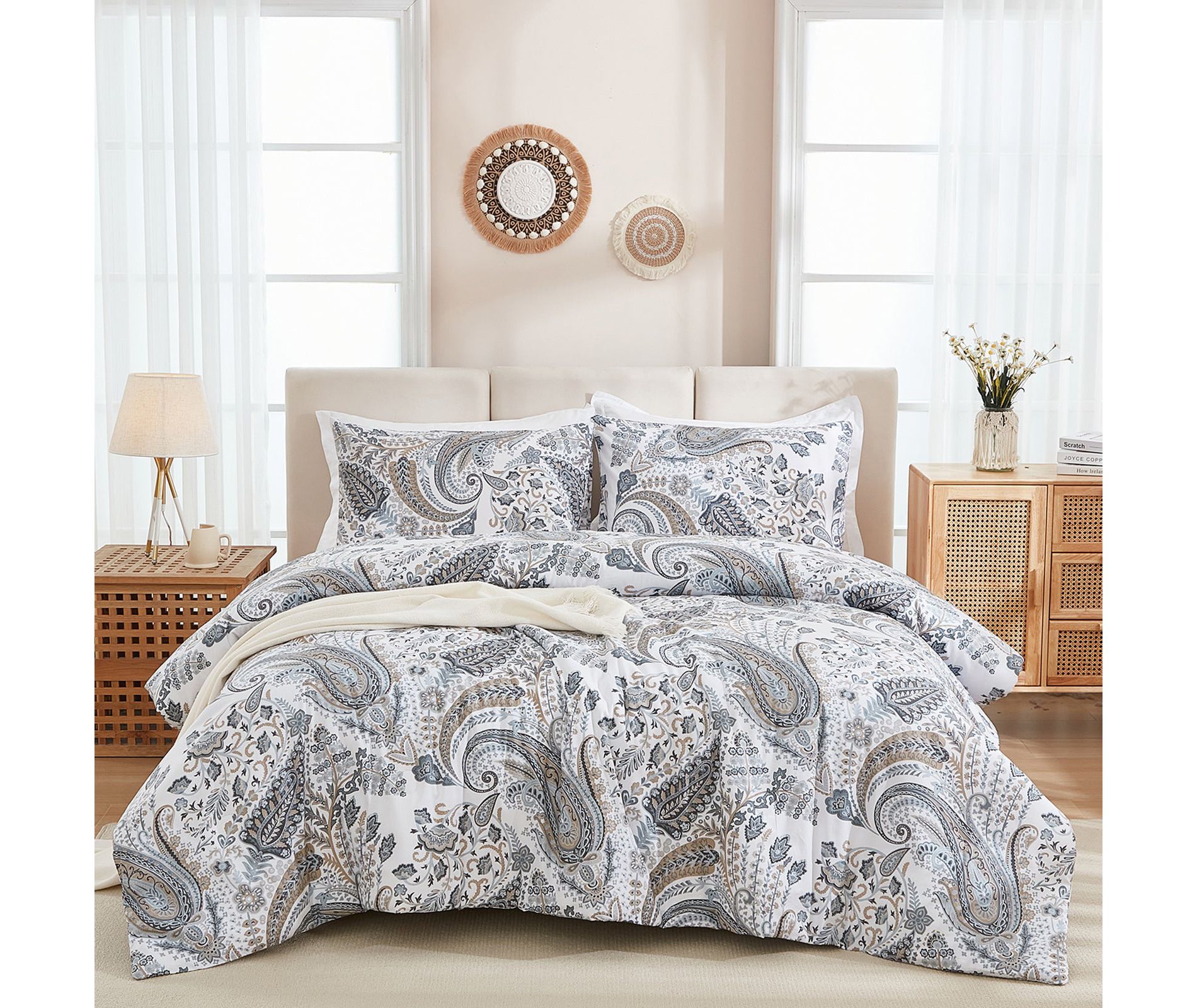 Cotton Comforter Set – 3-Piece Reversible Bedding with Soft Breathable 100% Cotton Shell, Lightweight All-Season Quilt