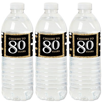 Big Dot of Happiness Adult 80th Birthday - Gold - Birthday Party Water Bottle Sticker Labels - Set of 20