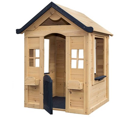 Be Mindful Natural Solid Wood Finish Outdoor Backyard Kids Activity Playhouse for Ages 24 Months to 8 Years old with Hardware and Pre Drilled Holes