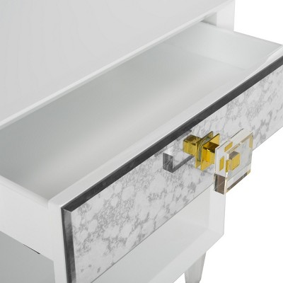 White Acrylic Mirrored Rectangular Side Table with Storage