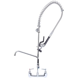 BWE Commercial Restaurant Pull Down 2-Handle Wall Mount Pre-Rinse Spray Utility Kitchen Faucet - 1 of 4