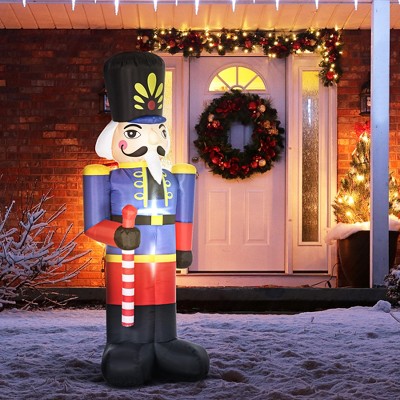 YOOCOZZ Christmas Decor- 8ft Xmas Inflatables Outdoor Decorations Nutcracker Toy Soldier with Scepter, Blow-Up Yard Christmas Decor with LED Lights