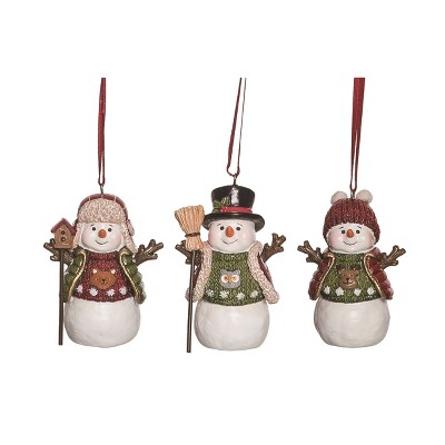 Transpac Resin Soft Snowman Ornament Set of 3 Christmas Home Decorations