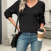 Clearlove Womens 2025 Fall Sweaters Long Sleeve Ribbed Knit Pullover V Neck Lightweight Crochet Top - 2 of 4