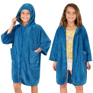 SUN CUBE Fleece Zipper Hooded Towel Robe for Kids, Zip Up Swim Beach Cover Up, Bath Surf Changing Girls Boys 7-10 Years - 1 of 4