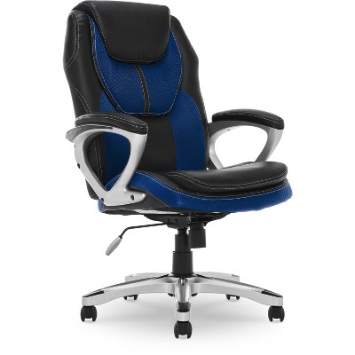 Blue Mesh and Faux Leather High Back Executive Swivel Chair