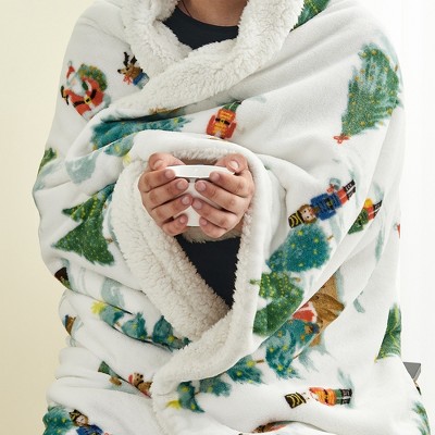 Christmas Santa and Friends Reversible Sherpa Fleece Throw Blanket