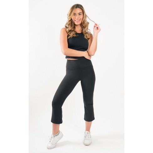 Yogalicious - Women's Nude Tech Elastic Free High Waist Flare Yoga Capri  With Front Splits : Target