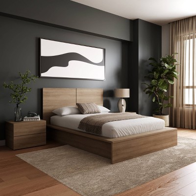 James 4-Piece Brown Oak Bedroom Set with Panel Headboard
