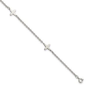 Black Bow Jewelry Polished Stainless Steel Cross Anklet, 9-10 Inch - 1 of 4