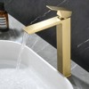 Cobbe Brushed Gold Bathroom Vessel Sink Faucet Waterfall Single-Hole Installation Faucet Single Handle with Pop-Up Drain - 3 of 4