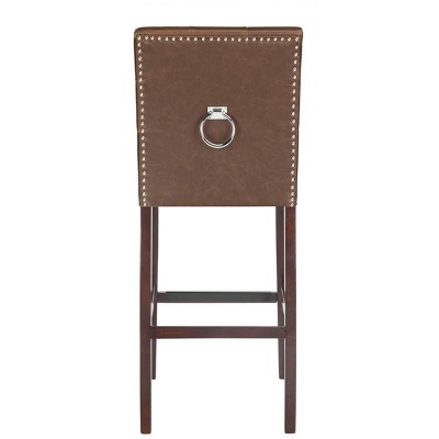 Nikita Brown Leather and Wood Bar Stools, Set of 2