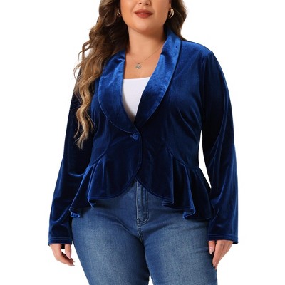 Agnes Orinda Women's Plus Size Button Ruffle Work Office Suit Velvet Blazers