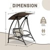 Osparple 2-Seat/3-Seat Patio Swing Chair,Outdoor Porch Swing with Steel Frame and Adjustable Canopy for Poolside,Backyard,Garden,Brown - 3 of 4