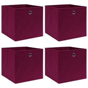 vidaXL Foldable Storage Boxes - Set of 4, Durable Non-Woven Fabric, Convenient Metal Eyelet, 12.6"x12.6"x12.6", Dark Red - 1 of 4
