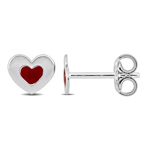 EVERLY JEWELRY | Sterling Silver Red Enamel Heart Stud Earrings - 1 of 4