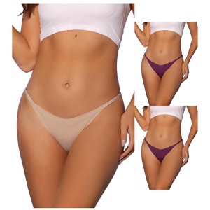 Allegra K Women's V-waisted Ruched Invisibles Breathable No Trace Thongs 3 Packs - 1 of 4