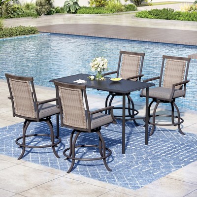 Captiva Designs 5pc Rectangle Steel Bar Table with C-shaped Cross Bracket & Bar Swivel Chair with Armrest and Cushion