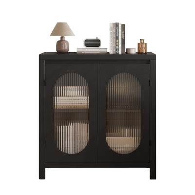 Modern Sideboard Cabinet for Living Room & Dining Room - Black Accent Storage with Adjustable Shelves & Glass Doors, Small Console Cabinet