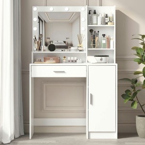 Resenkos Vanity Desk with Mirror & Light, 3 Lighting Modes & Large 3-Tier Drawer Storage Dresser, Black - 1 of 4