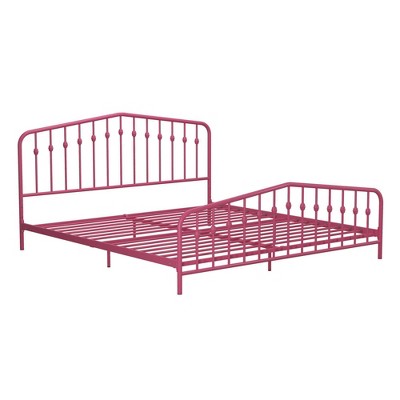 Hot Pink King Metal Platform Bed with Headboard and Slats