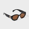 Women's Round Oval with Metal Décor Sunglasses - A New Day™ Black - 2 of 2