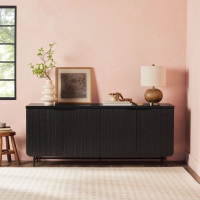 NicBex Modern Sideboard,Kitchen Storage Cabinets with 4 Fluted Doors and Adjustable shelves for Kitchen and Dining Room,Light Brown/Dark Brown/Black