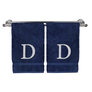 BC BARE COTTON Monogrammed Hand Towel, 100% Turkish Cotton - Set of 2 - Navy - White Block - 1 of 4