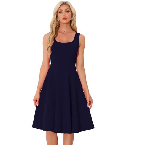 Женские платья INSPIRE CHIC Women's Sweetheart Neck Sleeveless Fit and Flare Swing Dress X-Small Dark Blue