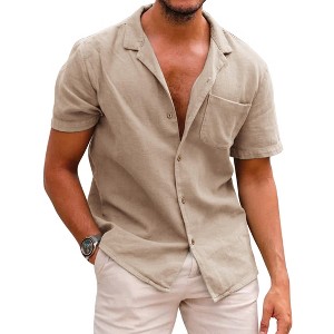 COOFANDY Men's Hawaiian Floral Shirts Cotton Linen Button Down Tropical Holiday Beach Shirts S-XXXL - 1 of 4