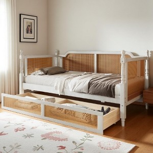 Merax Rustic & Retro Rattan Twin Size Daybed with Two Drawers - 1 of 4