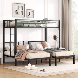 NicBex Twin Size Bunk Bed Convertible Design Metal Frame Triple Bed Frame with Full Length Guardrails and Ladder, No Box Spring Required, Black - 1 of 4