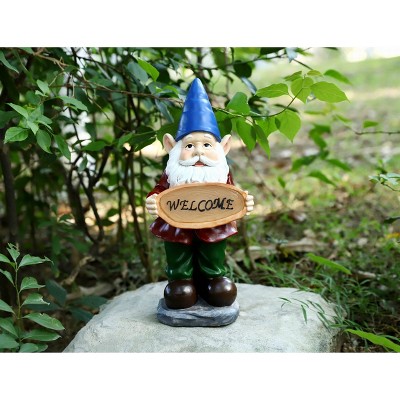 15" Hand-Painted Resin Gnome Garden Statue with Solar Spotlight