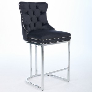 Lyngins Wingback Bar Stools Set of 2,Upholstered Tufted Counter Stools with Metal Base Legs,Velvet Counter Height Stools For Kitchen Island - 1 of 4