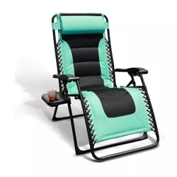 GOLDSUN Oversized Zero Gravity Adjustable Outdoor Beach Camping Patio Reclining Lounge Chair with Cup Holder and Removable Side Table, Blue