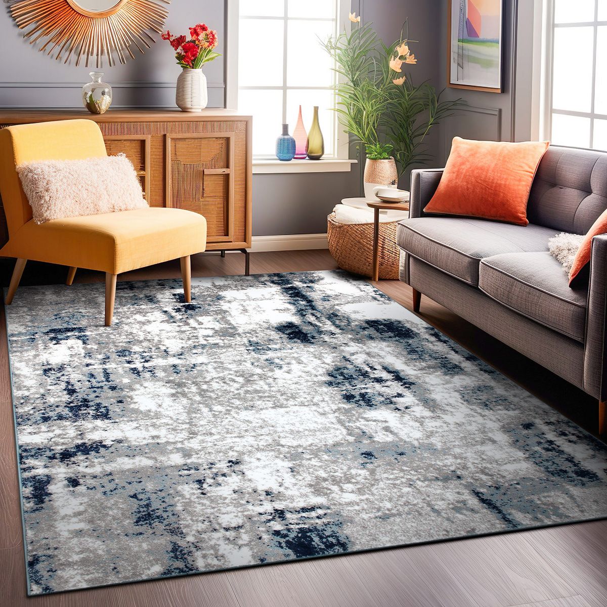 World Rug Gallery Contemporary Abstract Distressed Area Rug: Stain-Resistant, Low Pile, Indoor Runner - thumbnail 2