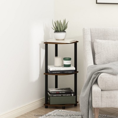 Furinno 3-Tier Corner Display Rack Open Multipurpose Bookcase Cabinet with Adjustable Shelves,Amber Pine/Black