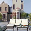 FIONECA 3-Piece Outdoor Patio Furniture Set, Wicker Rattan Conversation Sofa with Cushions, Beige - 3 of 4