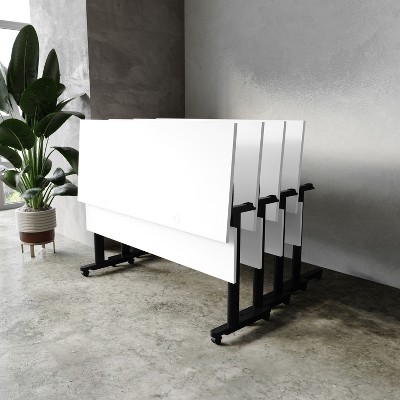 White and Black Rectangular Folding Training Table with Casters