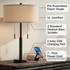 Franklin Iron Works Bernie Industrial Table Lamps 25" High Set of 2 Rich Bronze with USB Charging Port Tan Drum Shade for Bedroom Living Room Bedside - 3 of 4