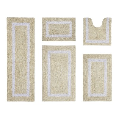 Hotel Bath Rug 100% Premium Cotton Tufted Weave Two Tone Reversible 5 Piece Bathroom Rug Set, Super Soft & Water Absorbent, Machine Washable Bathmat