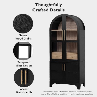 GDFStudio Shane 71" Tall Arched Kitchen Pantry Cabinet with Glass Doors, Adjustable Shelves and Hidden Drawer, Black — фото 6
