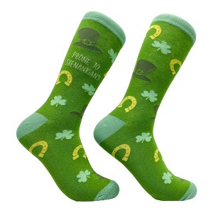 Crazy Dog T-Shirts Women's Prone To Shenanigans Socks Funny St Paddys Day Parade Clover Footwear - 1 of 4