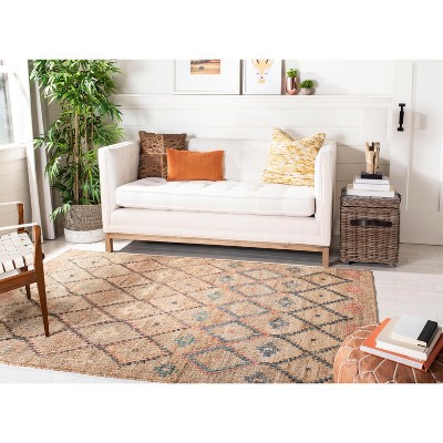Handmade Natural and Blue Geometric Wool Cotton Area Rug